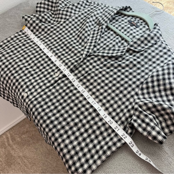 QUINCE 100% European Linen Short Sleeve Shirt Classic Mini Gingham size Large - Picture 8 of 9